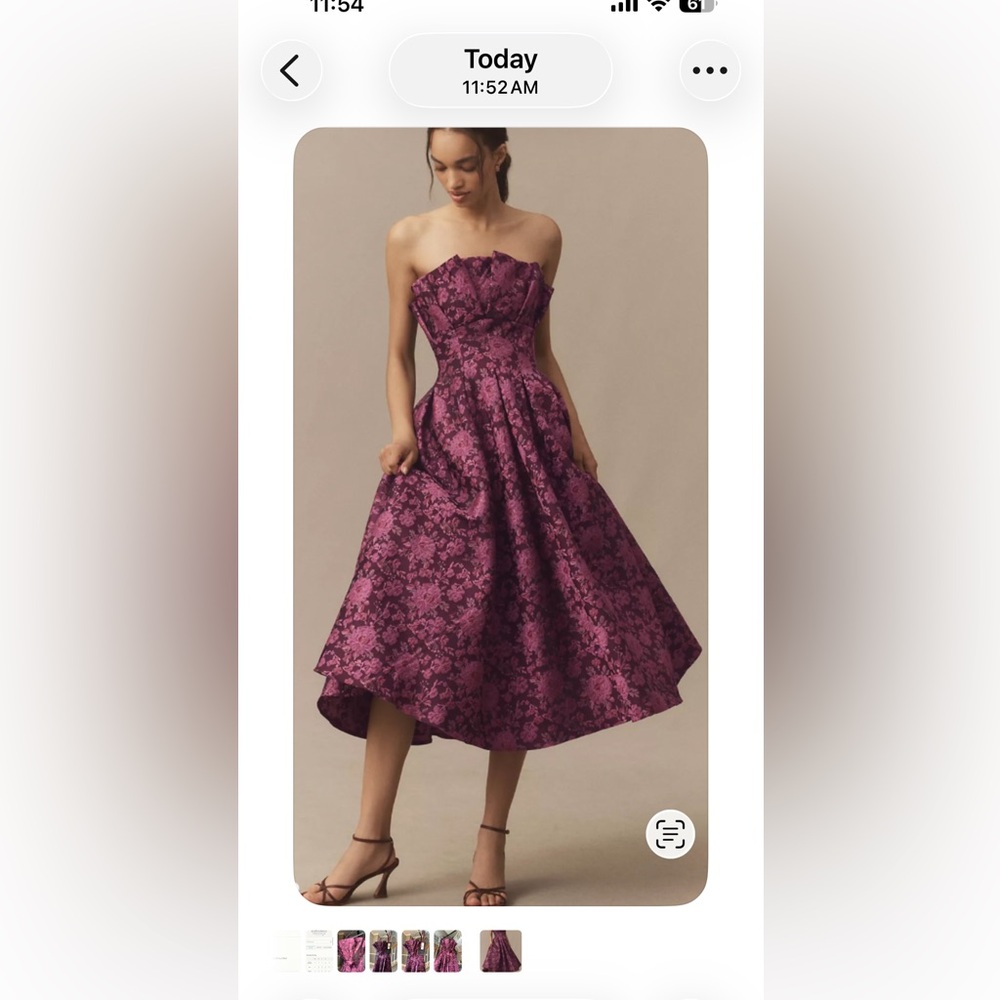 Mac Duggal Strapless Floral Brocade A-Line Midi Dress size 6